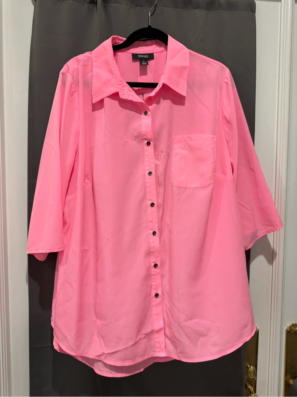 Style & Co Women’s 3X Hot Pink Button Down Tunic Blouse 3/4 Sleeve Plus Size